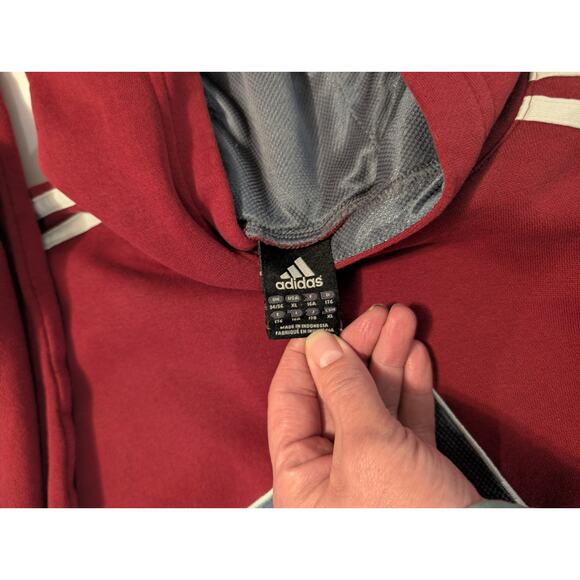 Vintage Y2K Adidas Men's2007 Burgundy 3 Stripe Pullover Hoodie XL 34-36 - Picture 6 of 10